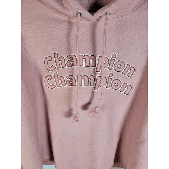 Champion Reverse Weave Cropped Cut-Off Hoodie  2X Triple Outline Logo Spellout - Picture 5 of 9